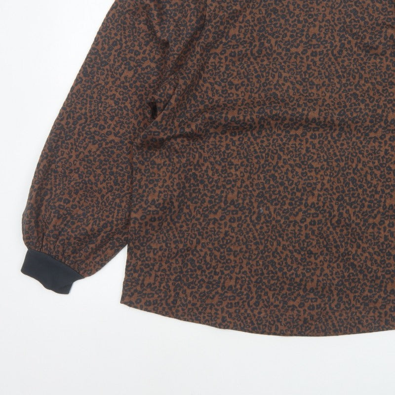 Saint Tropez Women’s Brown Leopard Print Balloon Sleeve Jersey Top L