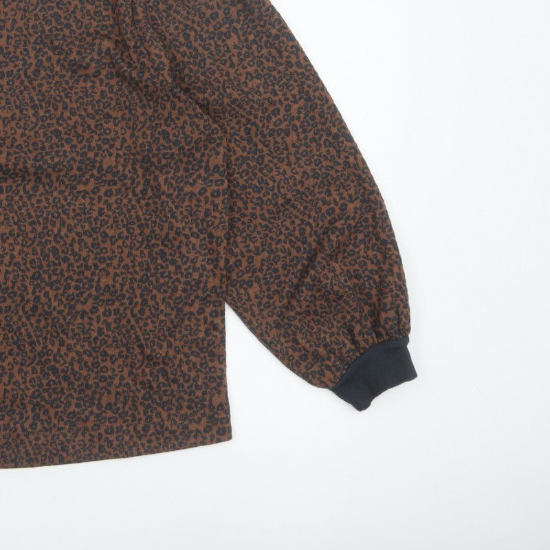 Saint Tropez Women’s Brown Leopard Print Balloon Sleeve Jersey Top L