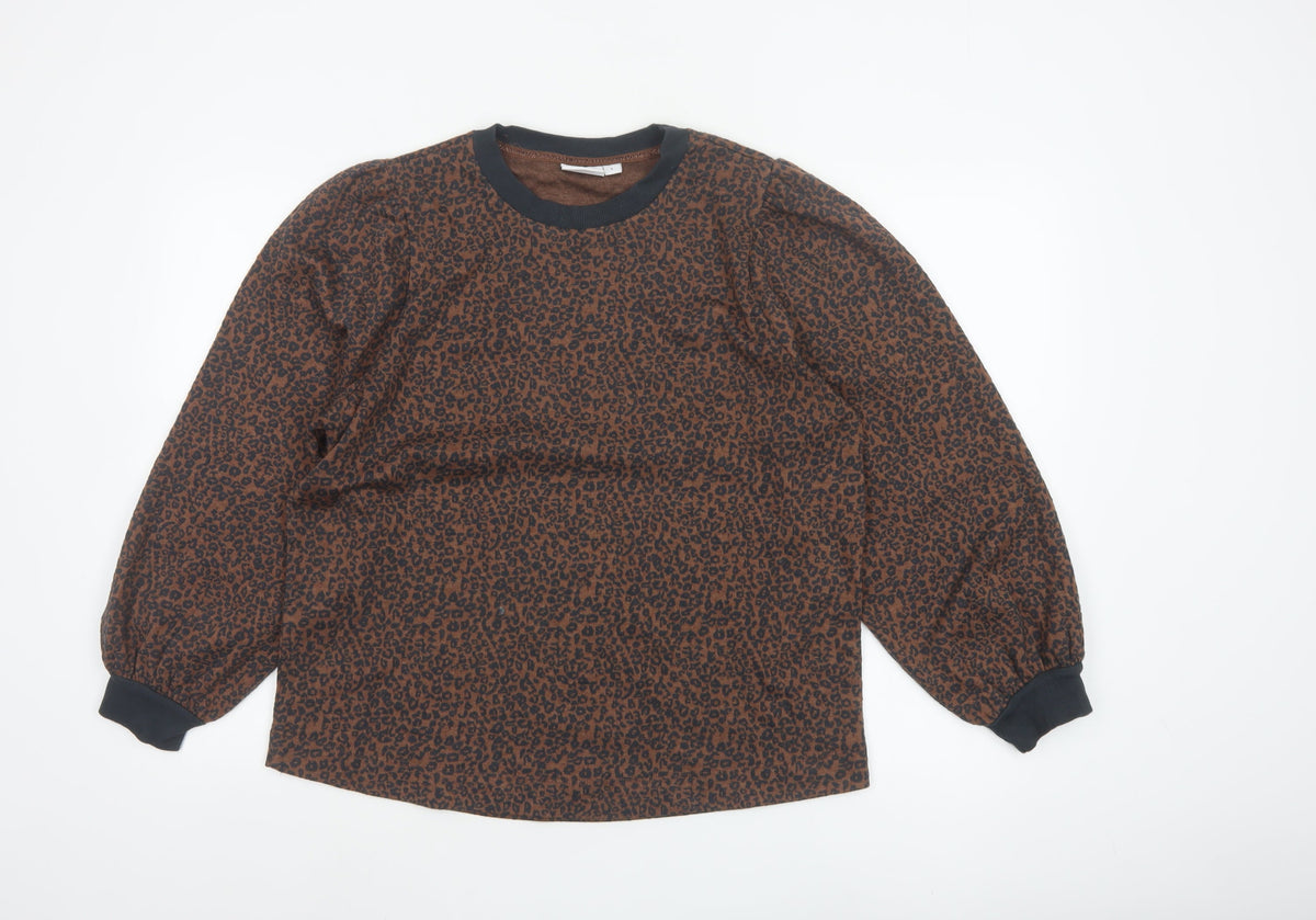 Saint Tropez Women’s Brown Leopard Print Balloon Sleeve Jersey Top L