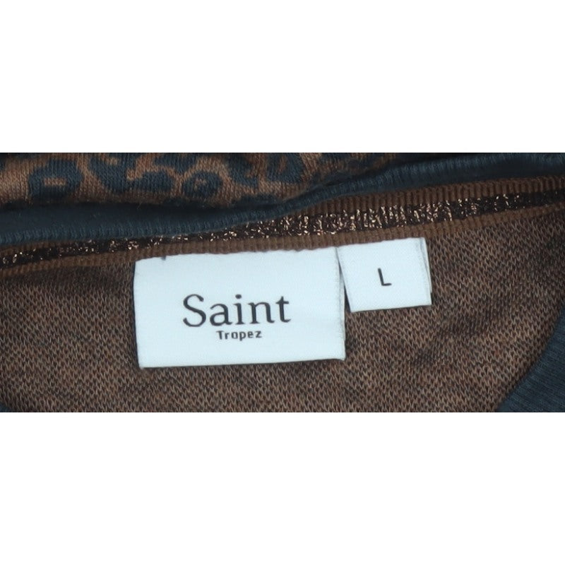 Saint Tropez Women’s Brown Leopard Print Balloon Sleeve Jersey Top L