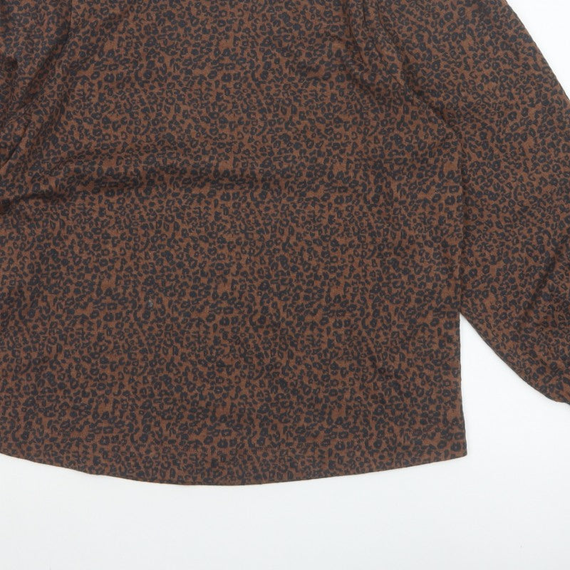 Saint Tropez Women’s Brown Leopard Print Balloon Sleeve Jersey Top L
