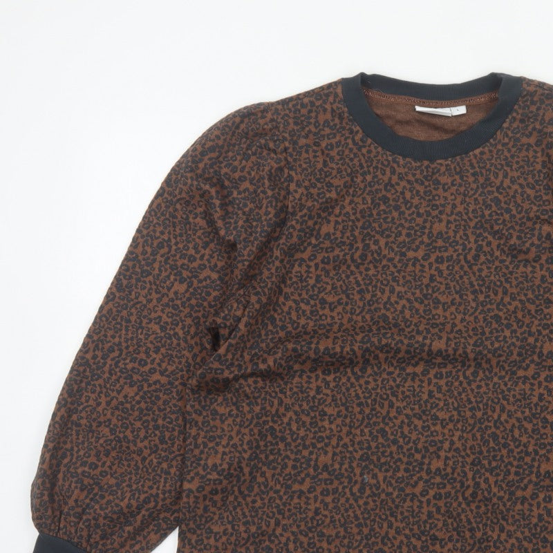 Saint Tropez Women’s Brown Leopard Print Balloon Sleeve Jersey Top L