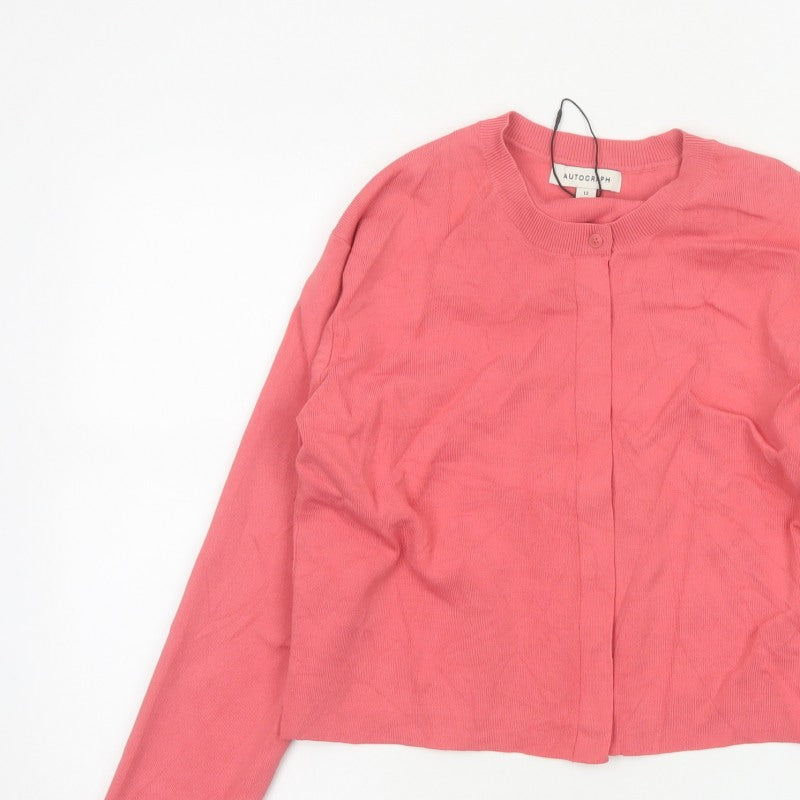 Autograph Women Pink Size 12 Crew Neck Button Knit Cardigan