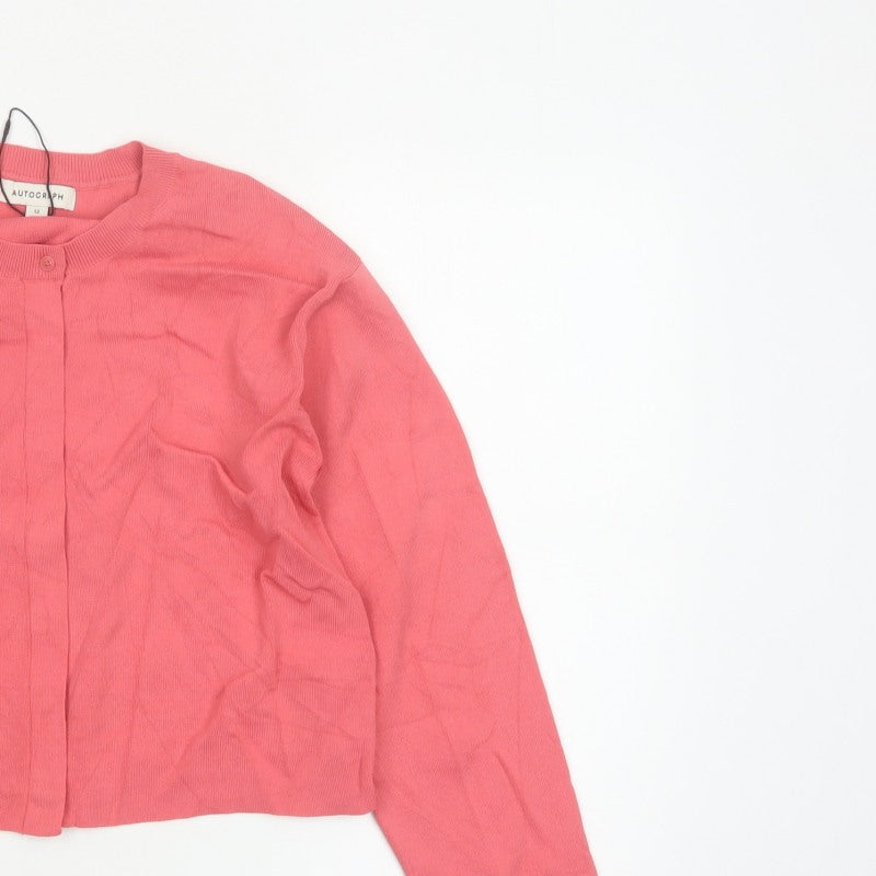 Autograph Women Pink Size 12 Crew Neck Button Knit Cardigan