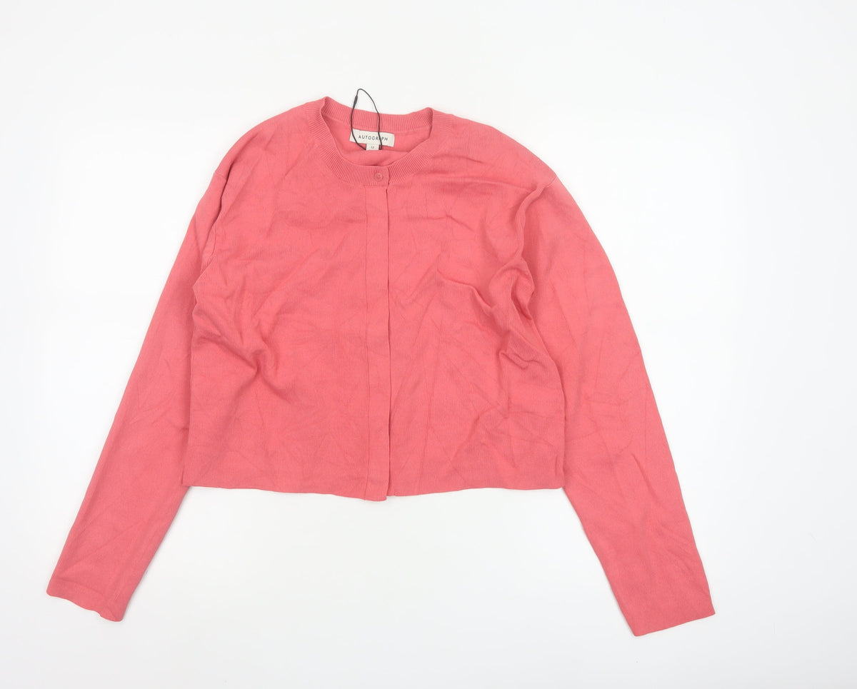 Autograph Women Pink Size 12 Crew Neck Button Knit Cardigan