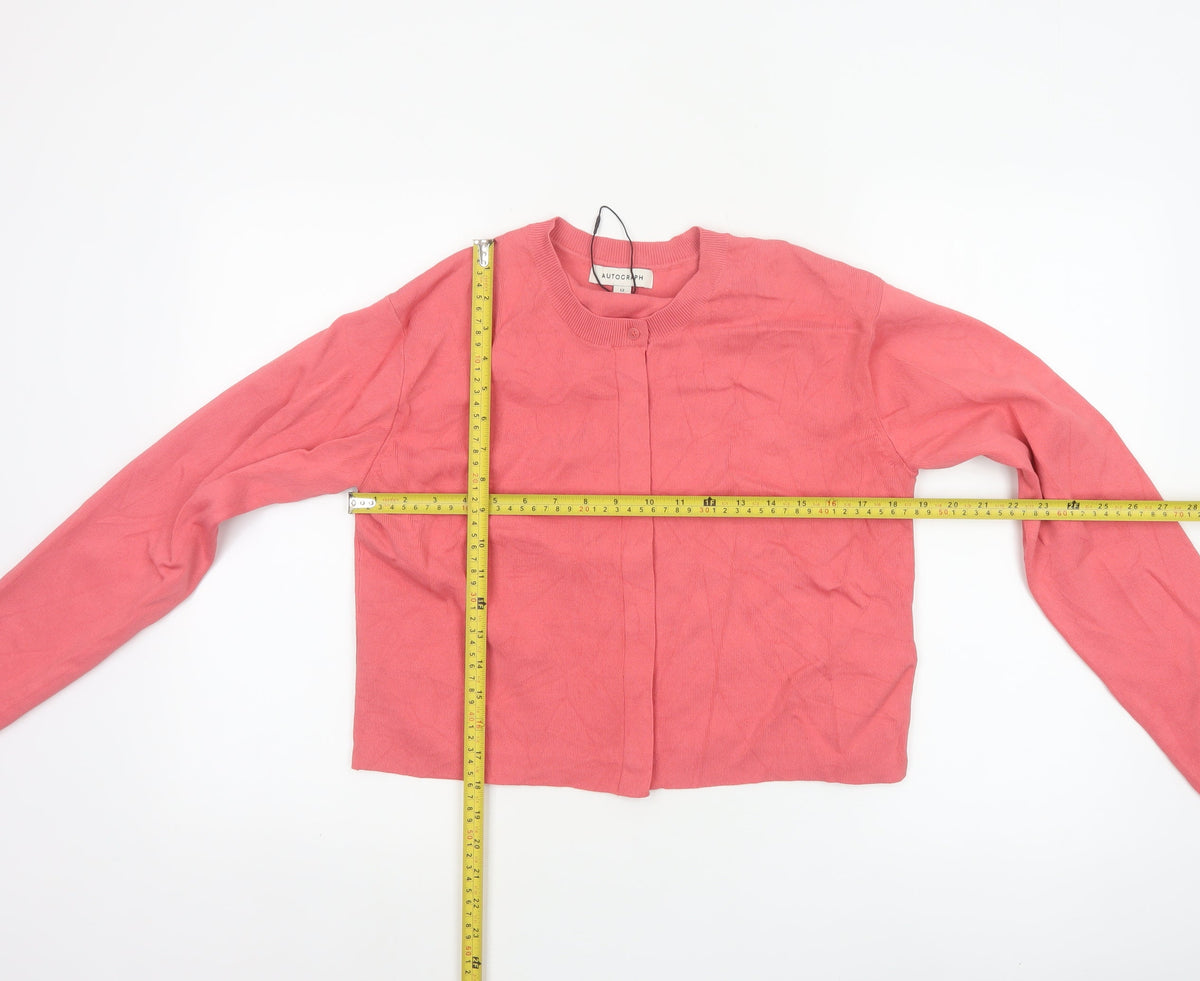 Autograph Women Pink Size 12 Crew Neck Button Knit Cardigan