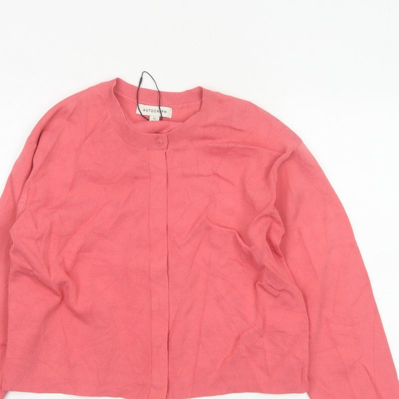 Autograph Women Pink Size 12 Crew Neck Button Knit Cardigan