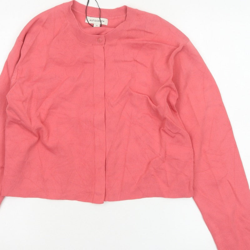 Autograph Women Pink Size 12 Crew Neck Button Knit Cardigan