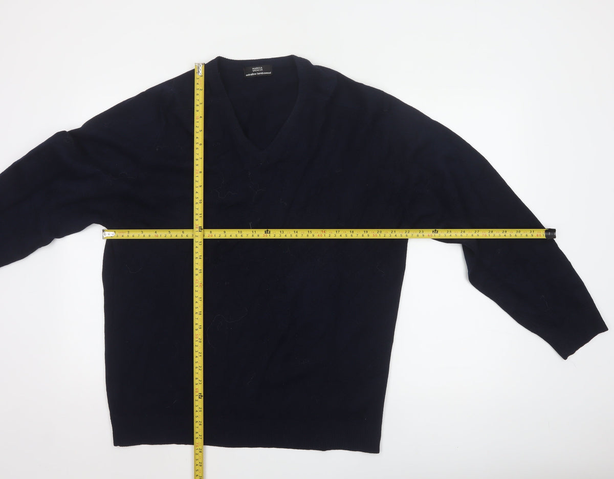 Marks & Spencer Men Blue M Lambswool V-Neck Classic Pullover Jumper