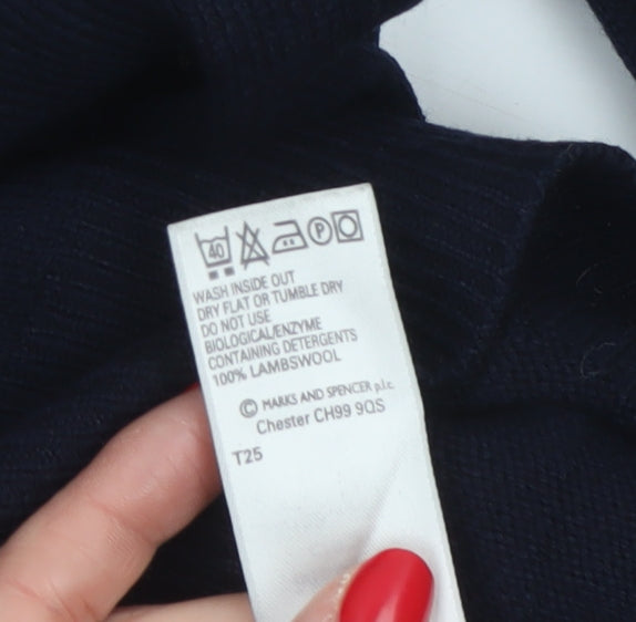 Marks & Spencer Men Blue M Lambswool V-Neck Classic Pullover Jumper