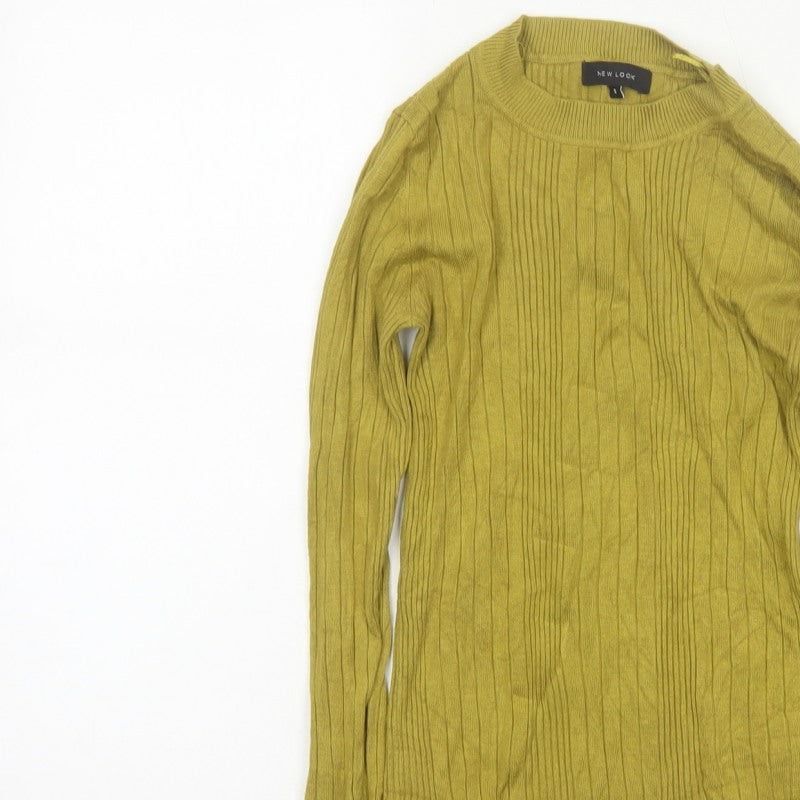 New Look Women Green Size 8 Ribbed Crew Neck Slim Knit Jumper