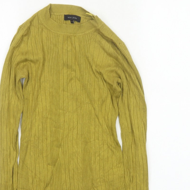 New Look Women Green Size 8 Ribbed Crew Neck Slim Knit Jumper