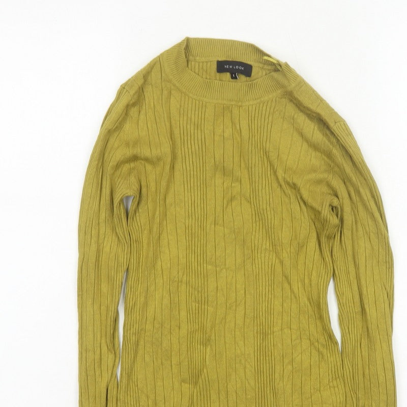New Look Women Green Size 8 Ribbed Crew Neck Slim Knit Jumper