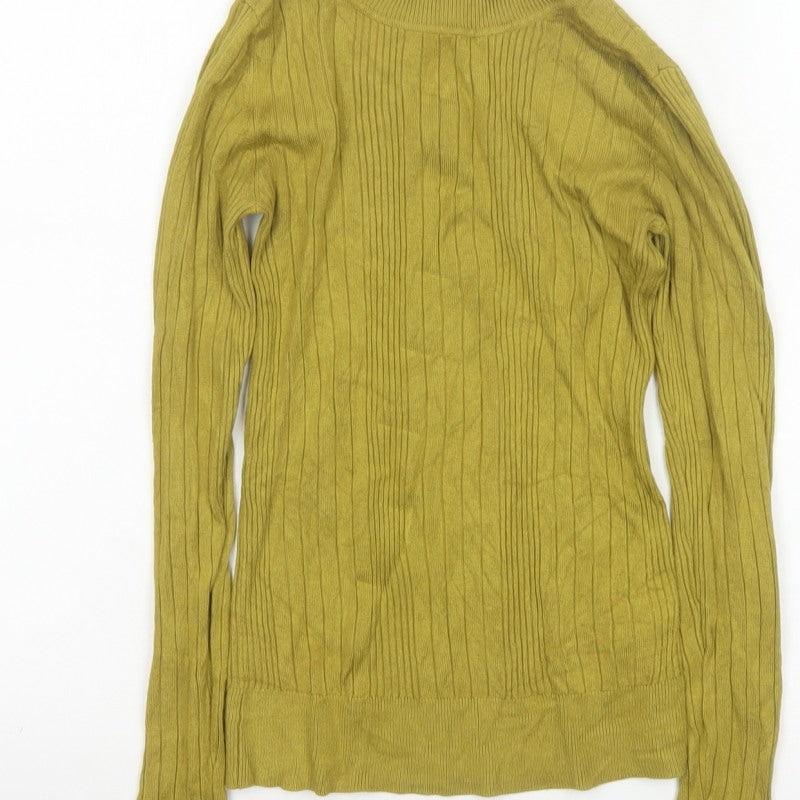 New Look Women Green Size 8 Ribbed Crew Neck Slim Knit Jumper