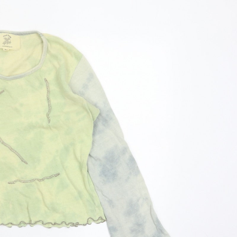 Fried Frog Women’s Green Grey M/L Long Sleeve Jersey Top Flared Sleeves