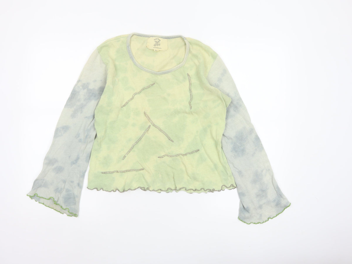 Fried Frog Women’s Green Grey M/L Long Sleeve Jersey Top Flared Sleeves