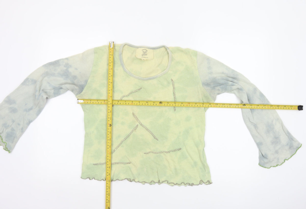 Fried Frog Women’s Green Grey M/L Long Sleeve Jersey Top Flared Sleeves