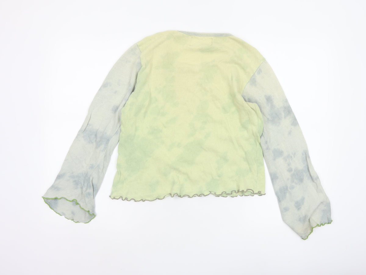 Fried Frog Women’s Green Grey M/L Long Sleeve Jersey Top Flared Sleeves
