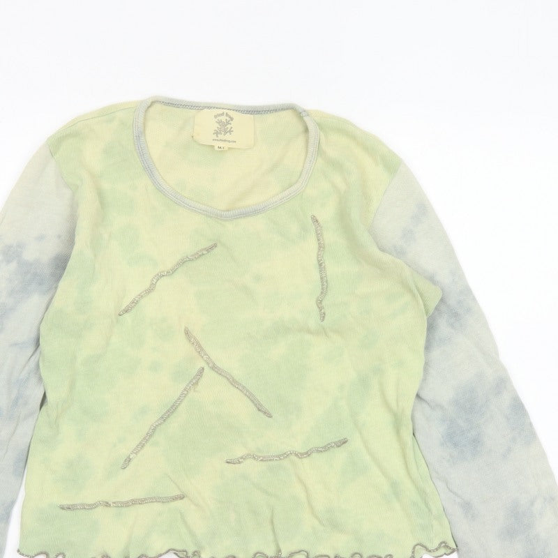 Fried Frog Women’s Green Grey M/L Long Sleeve Jersey Top Flared Sleeves