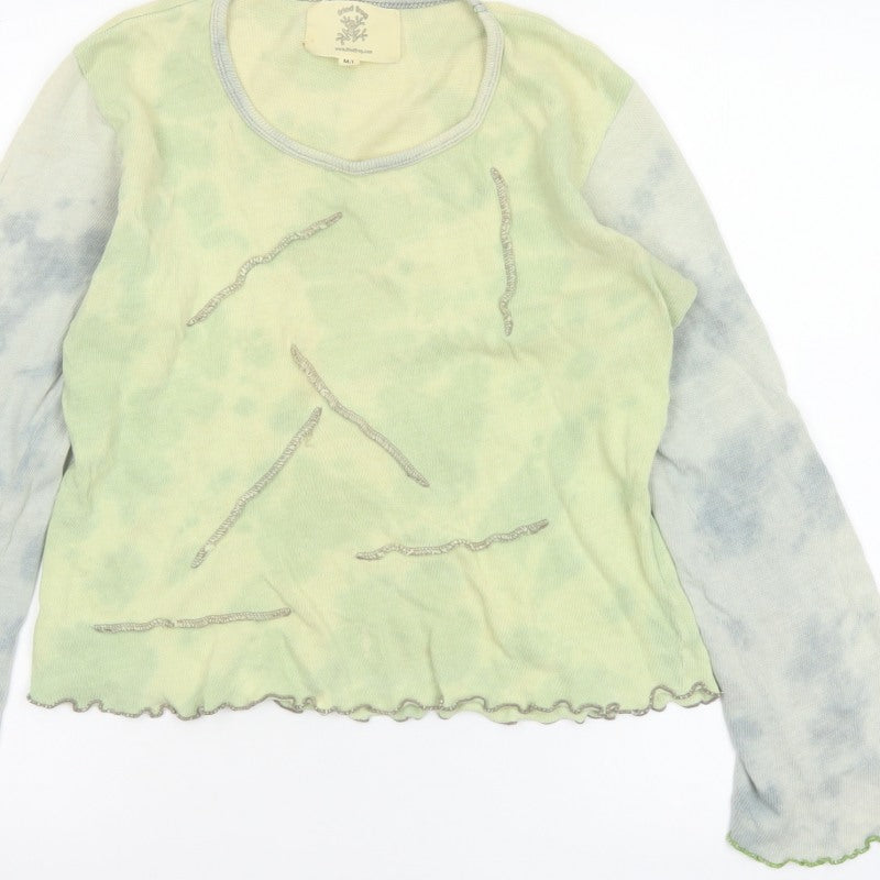 Fried Frog Women’s Green Grey M/L Long Sleeve Jersey Top Flared Sleeves