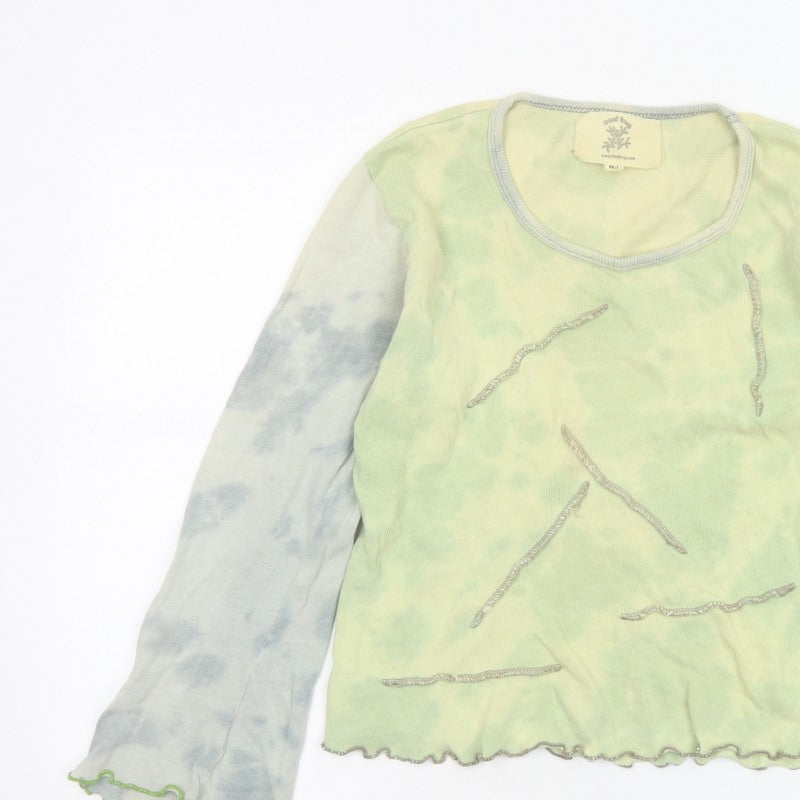 Fried Frog Women’s Green Grey M/L Long Sleeve Jersey Top Flared Sleeves