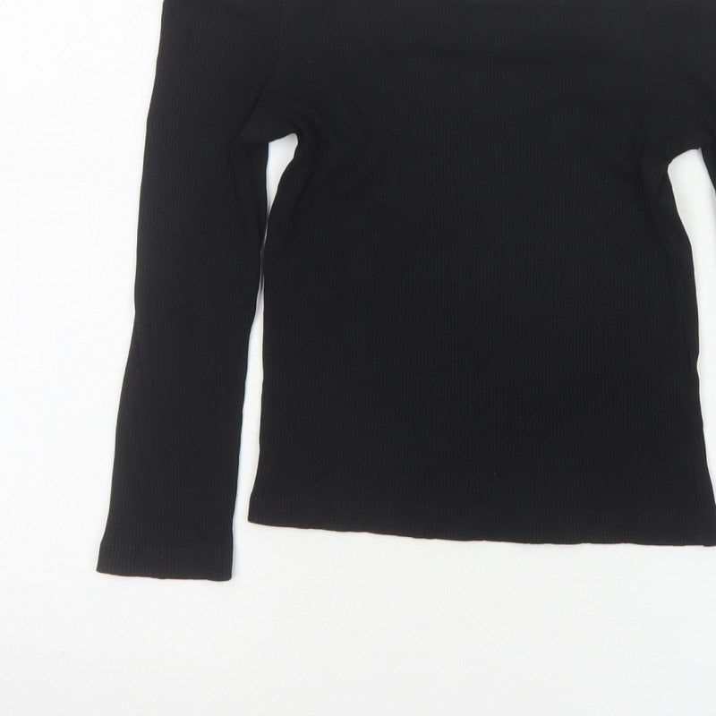 Miss Selfridge Women Black UK 10 Off Shoulder Rib Knit Long Sleeve Top