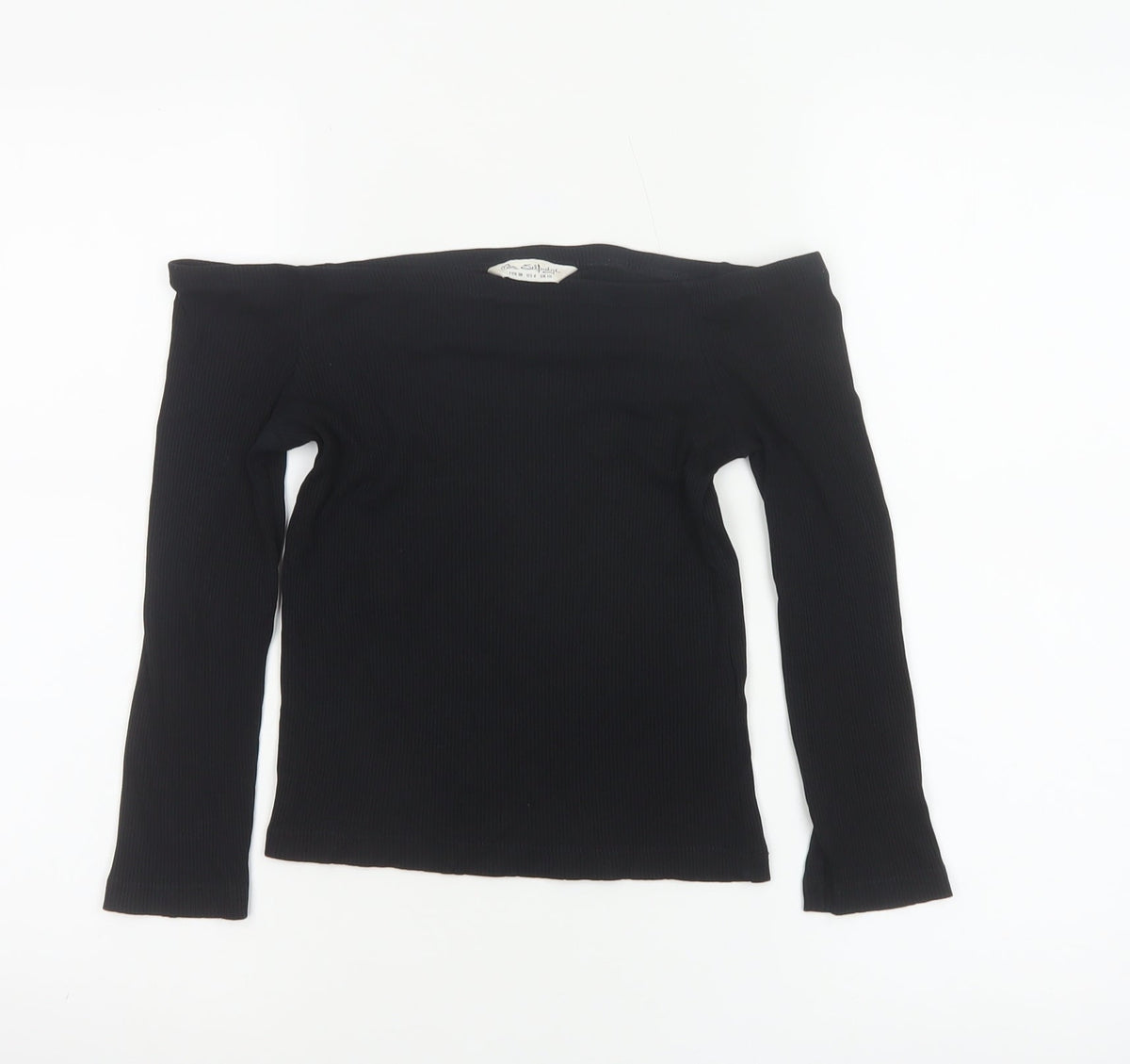 Miss Selfridge Women Black UK 10 Off Shoulder Rib Knit Long Sleeve Top