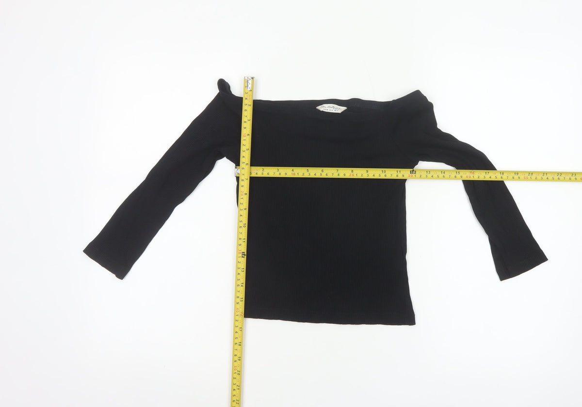 Miss Selfridge Women Black UK 10 Off Shoulder Rib Knit Long Sleeve Top