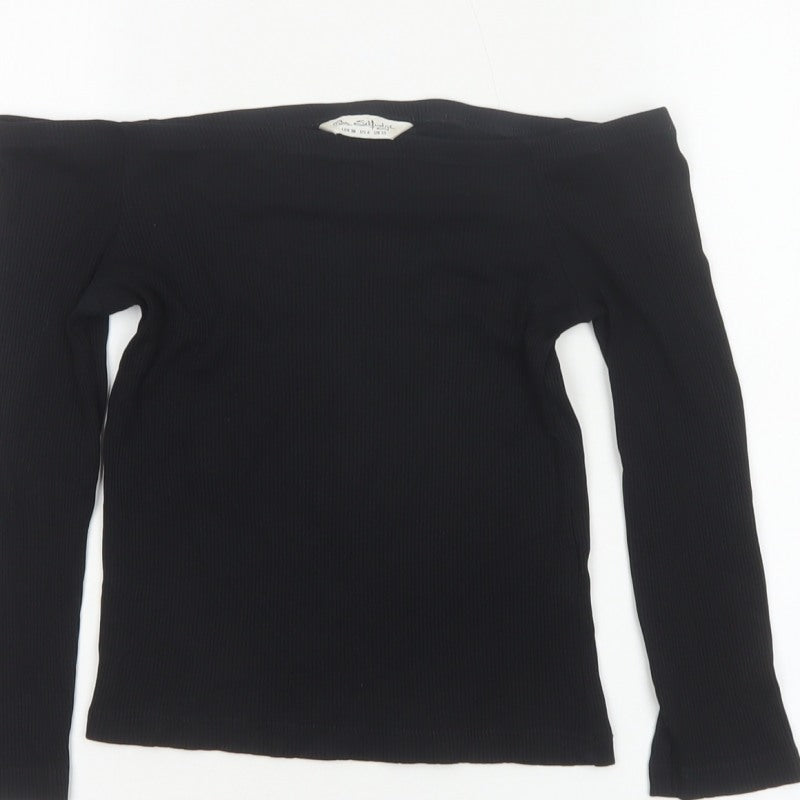 Miss Selfridge Women Black UK 10 Off Shoulder Rib Knit Long Sleeve Top