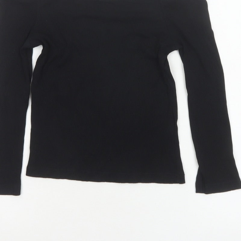 Miss Selfridge Women Black UK 10 Off Shoulder Rib Knit Long Sleeve Top