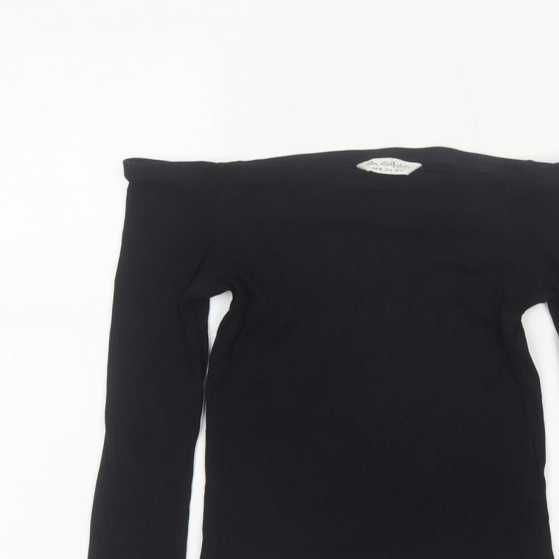 Miss Selfridge Women Black UK 10 Off Shoulder Rib Knit Long Sleeve Top