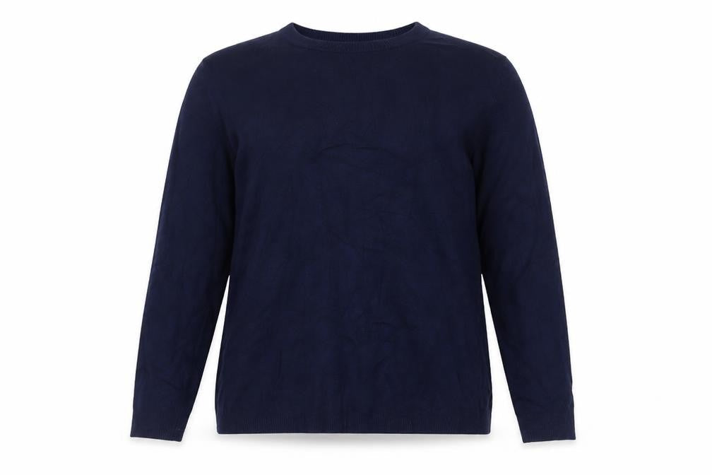 Zara Women Blue L Crew Neck Knit Pullover Jumper Button Cuffs