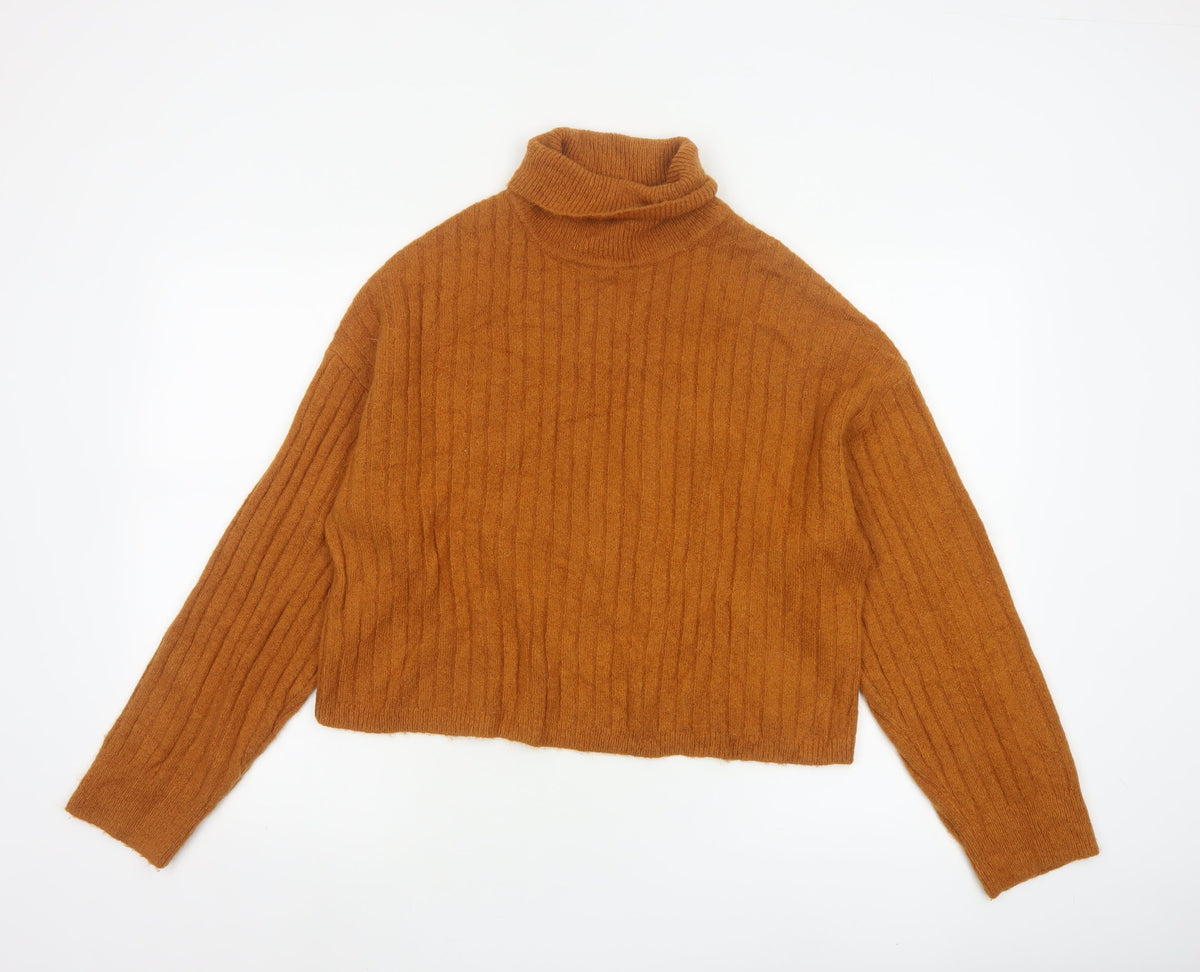 ASOS Women’s Orange Ribbed Roll Neck Knit Jumper UK 10 Long Sleeve