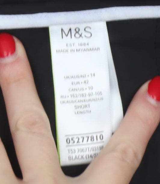 M&S Women’s Black UK 14 Short Flared Wool Blend Tailored Trousers