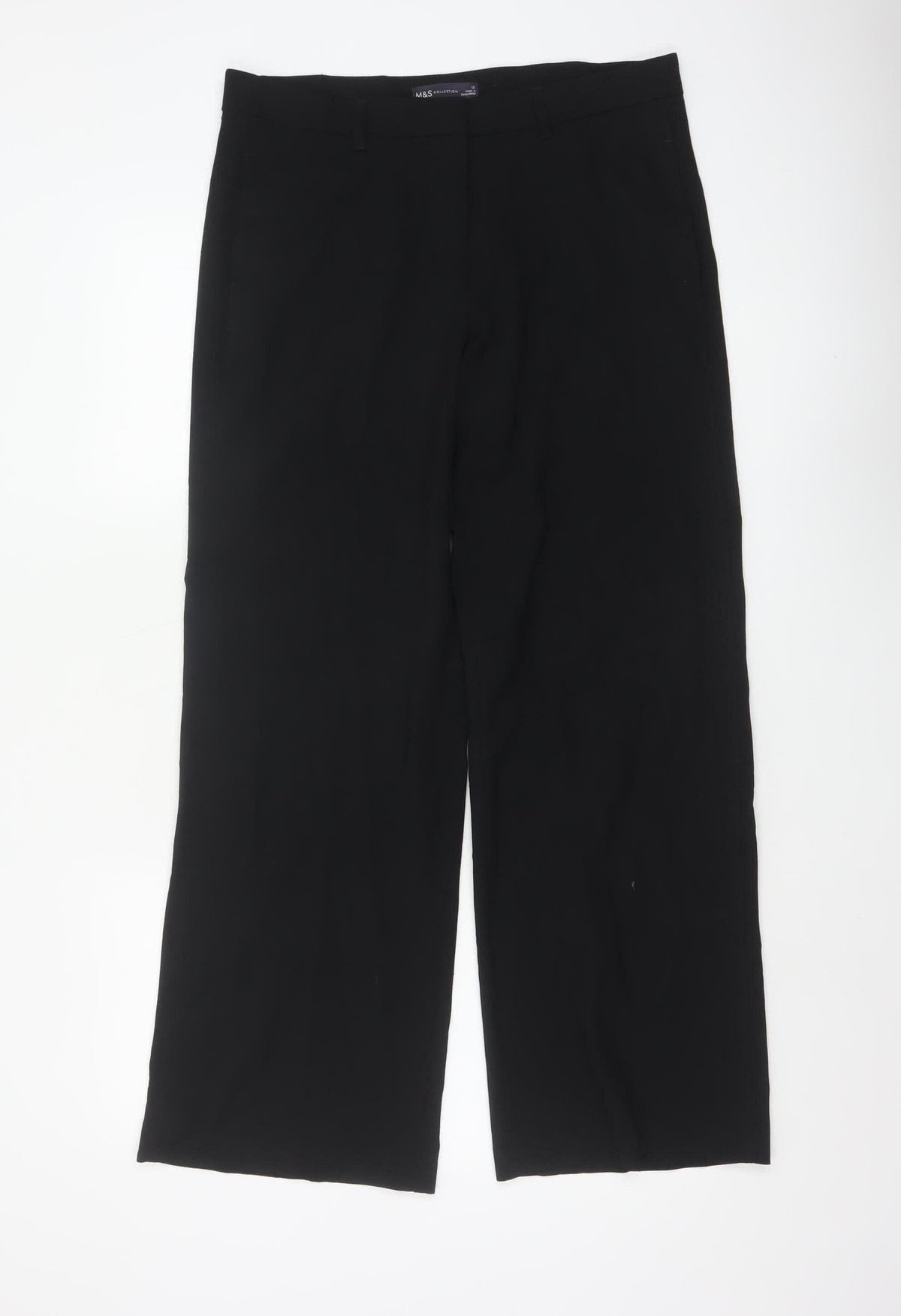 Marks and Spencer Women Black Size 12 Wide-Leg Dress Trousers