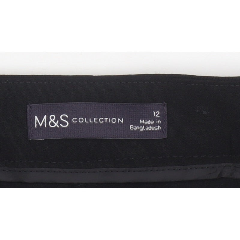 Marks and Spencer Women Black Size 12 Wide-Leg Dress Trousers