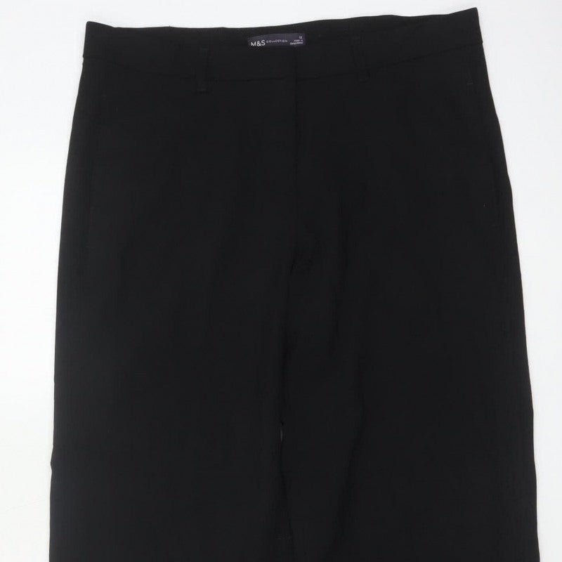 Marks and Spencer Women Black Size 12 Wide-Leg Dress Trousers