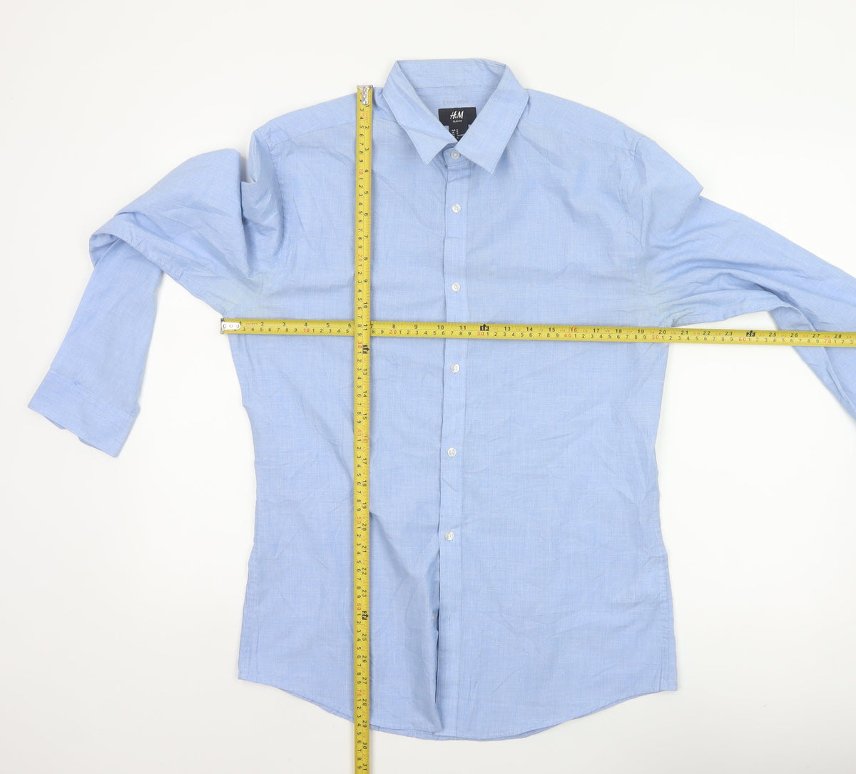 H&M Men Blue M Slim Fit Easy Iron Check Long Sleeve Shirt