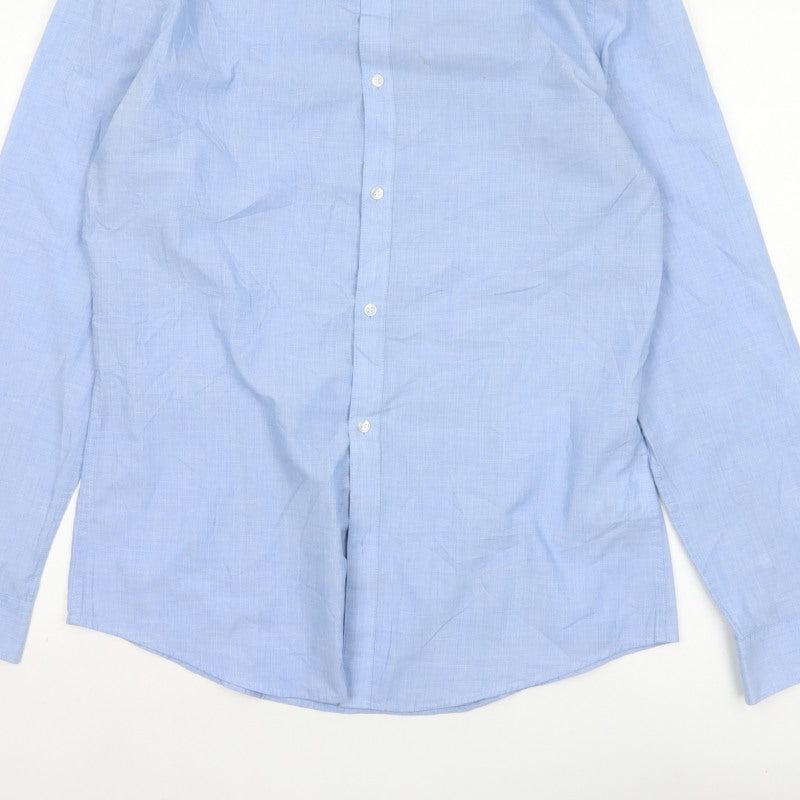 H&M Men Blue M Slim Fit Easy Iron Check Long Sleeve Shirt