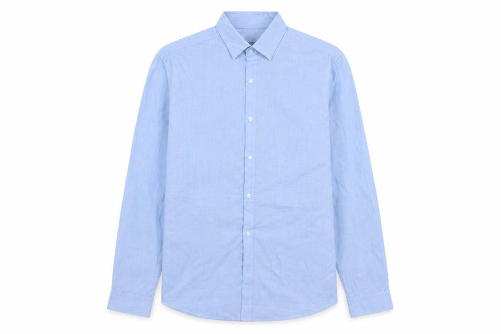 H&M Men Blue M Slim Fit Easy Iron Check Long Sleeve Shirt