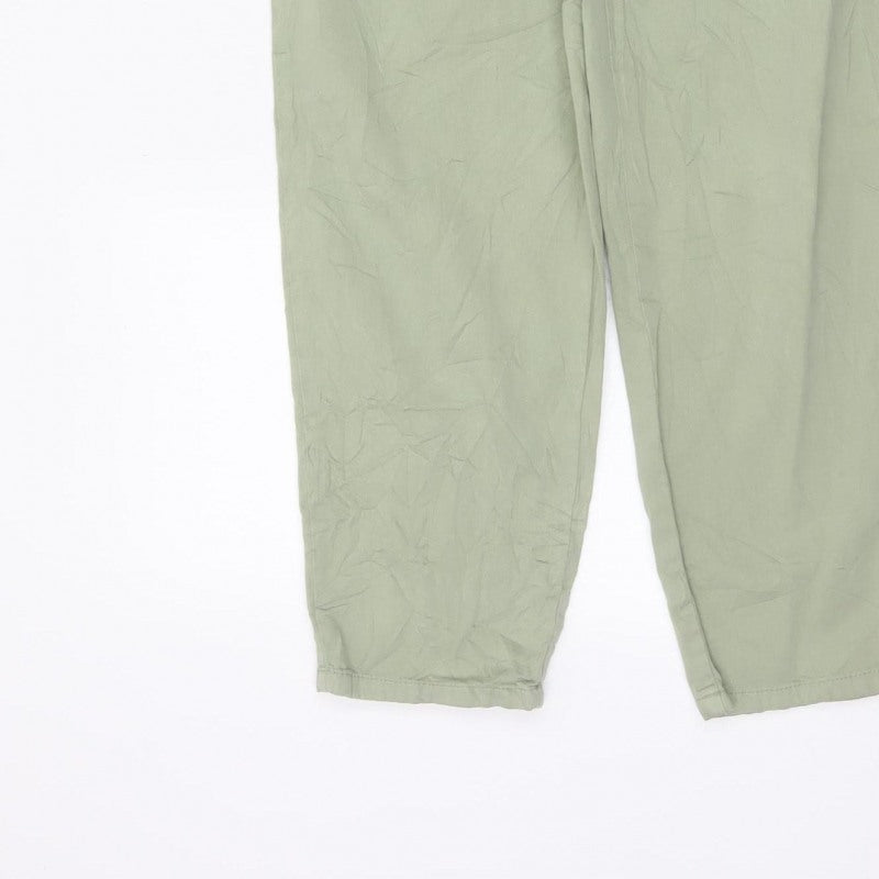 Zara Women Green XS Paperbag Tapered Drawstring Trousers