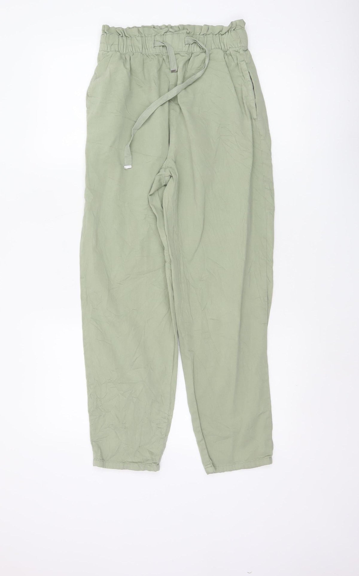 Zara Women Green XS Paperbag Tapered Drawstring Trousers