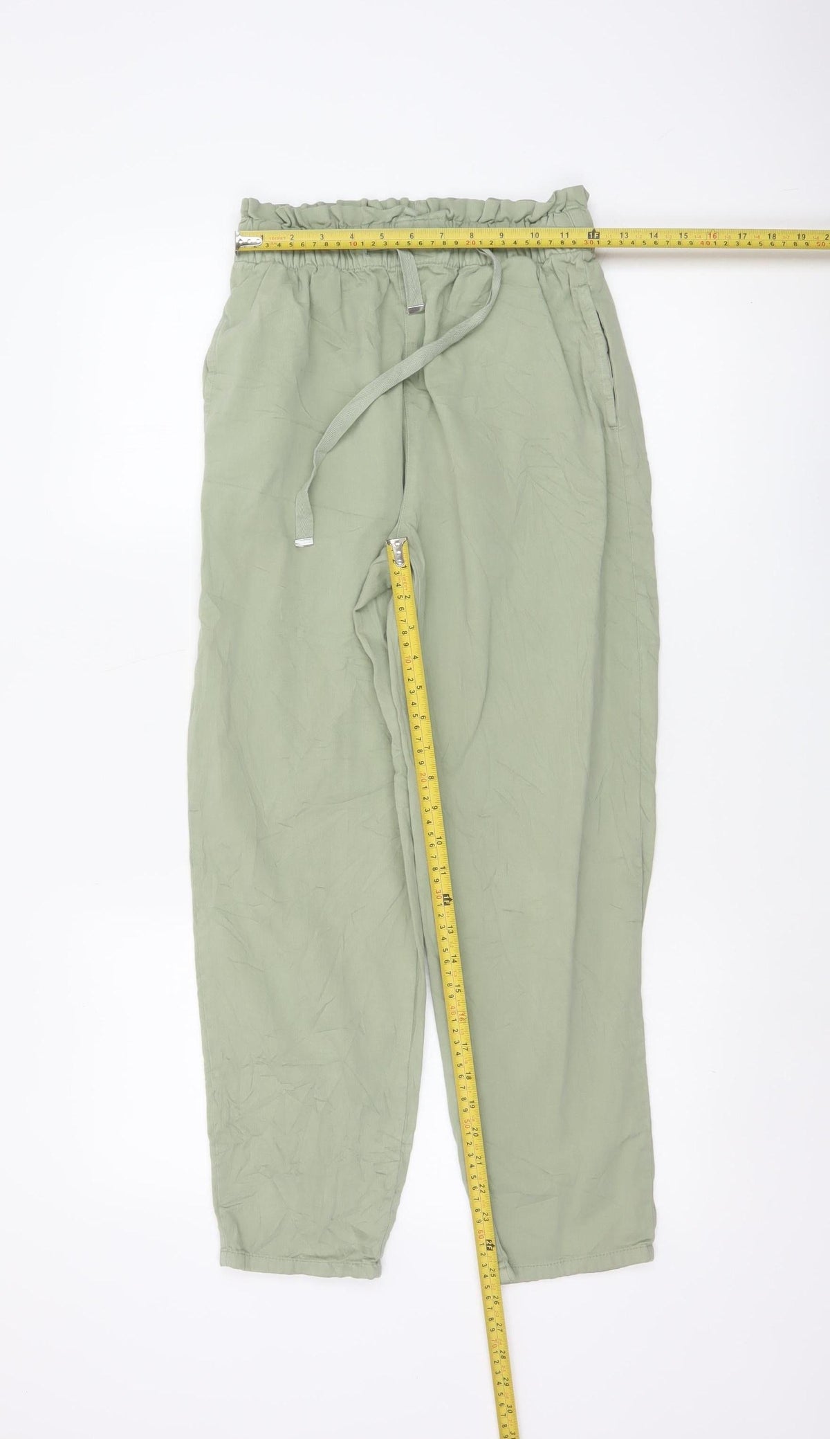 Zara Women Green XS Paperbag Tapered Drawstring Trousers