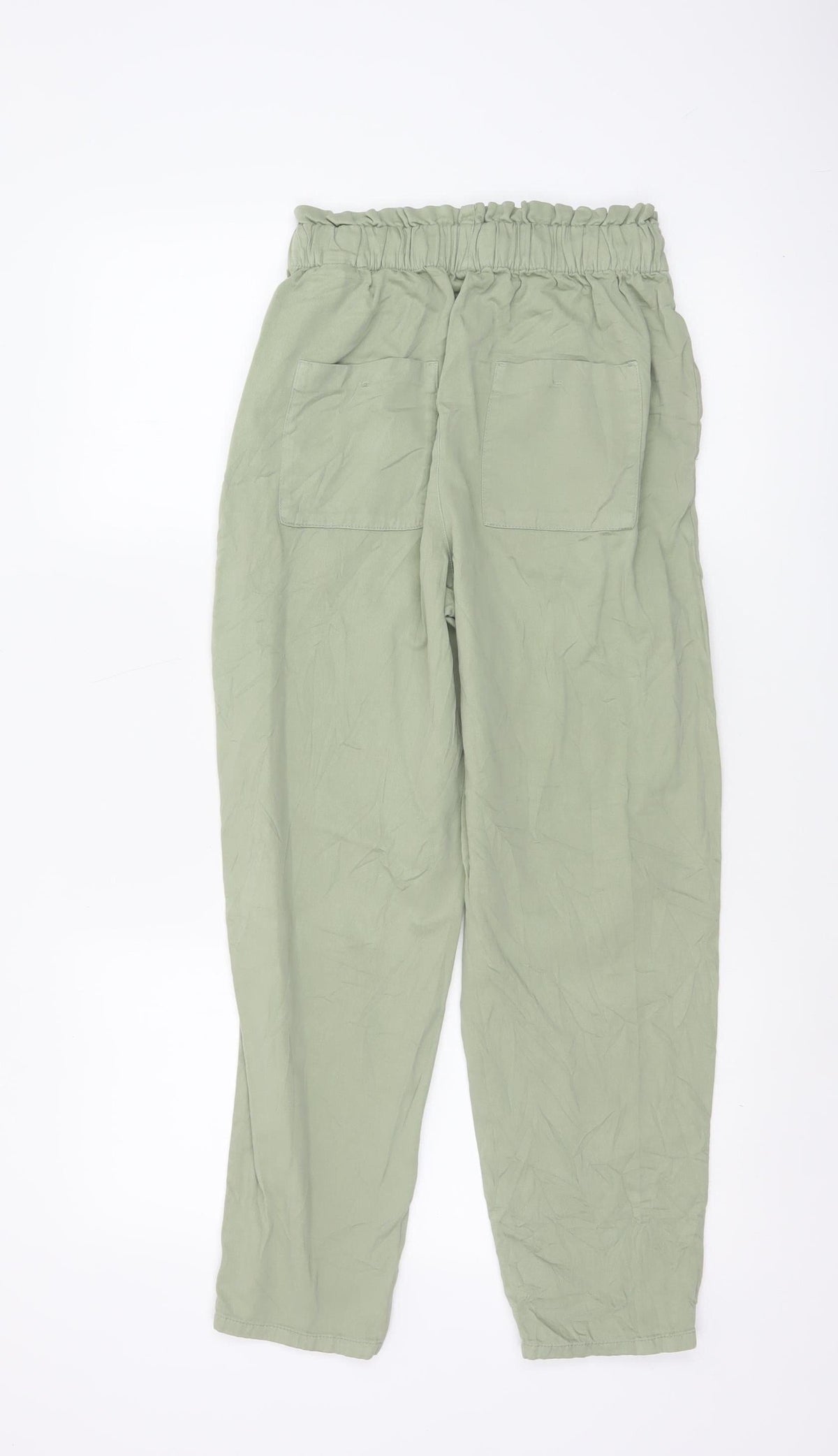 Zara Women Green XS Paperbag Tapered Drawstring Trousers
