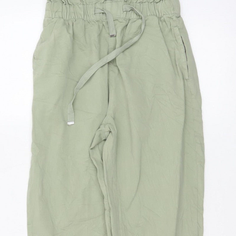 Zara Women Green XS Paperbag Tapered Drawstring Trousers