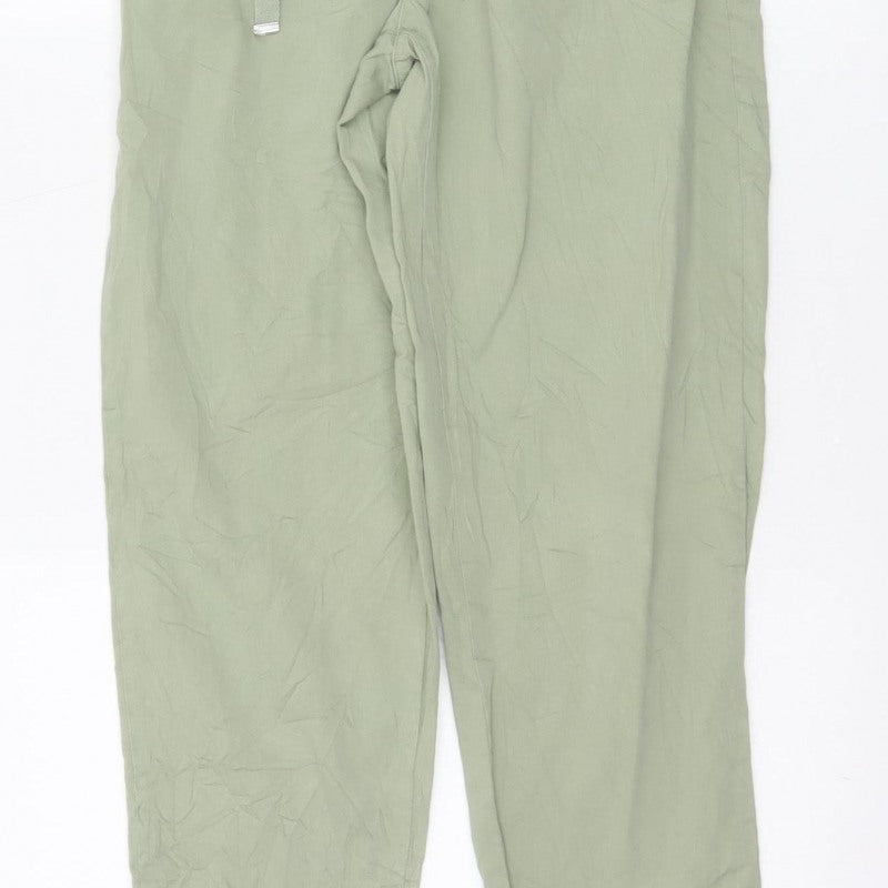 Zara Women Green XS Paperbag Tapered Drawstring Trousers