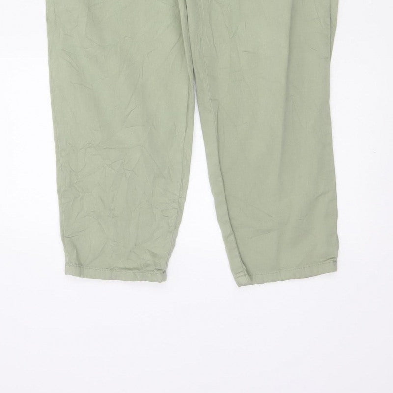 Zara Women Green XS Paperbag Tapered Drawstring Trousers
