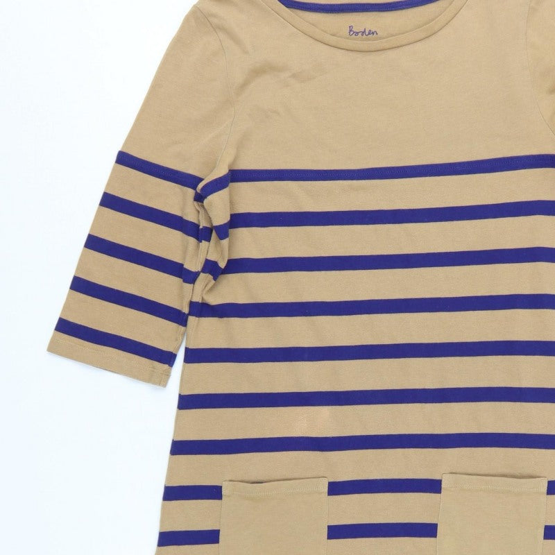 Boden Women’s Multicoloured UK 10 Stripe Cotton Shift Dress Pockets