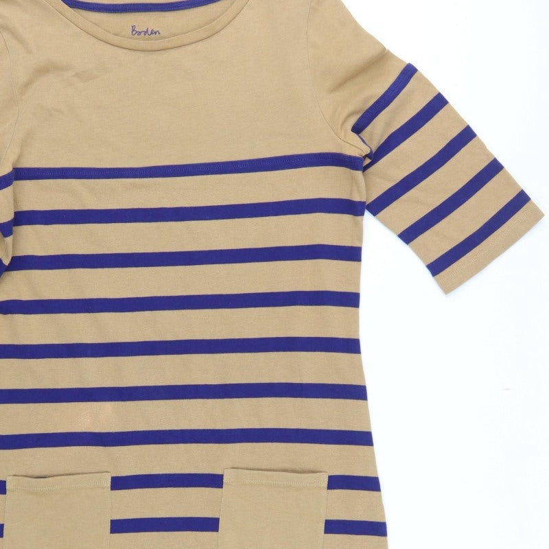 Boden Women’s Multicoloured UK 10 Stripe Cotton Shift Dress Pockets