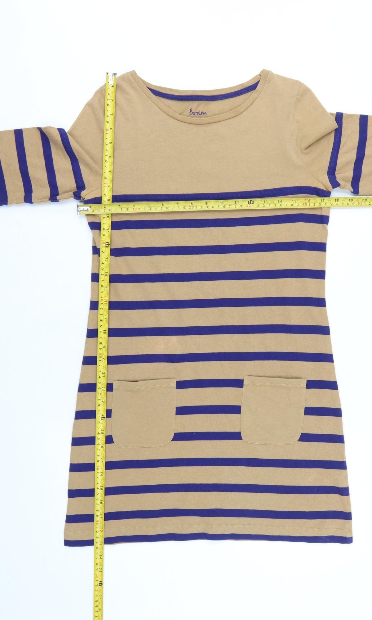 Boden Women’s Multicoloured UK 10 Stripe Cotton Shift Dress Pockets